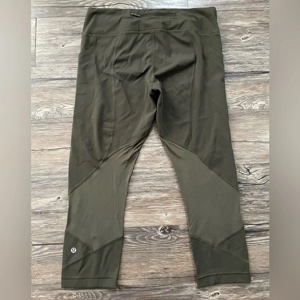 Lululemon Pace Rival Crop Leggings Dark Olive High Rise Size 10 - Picture 1 of 5